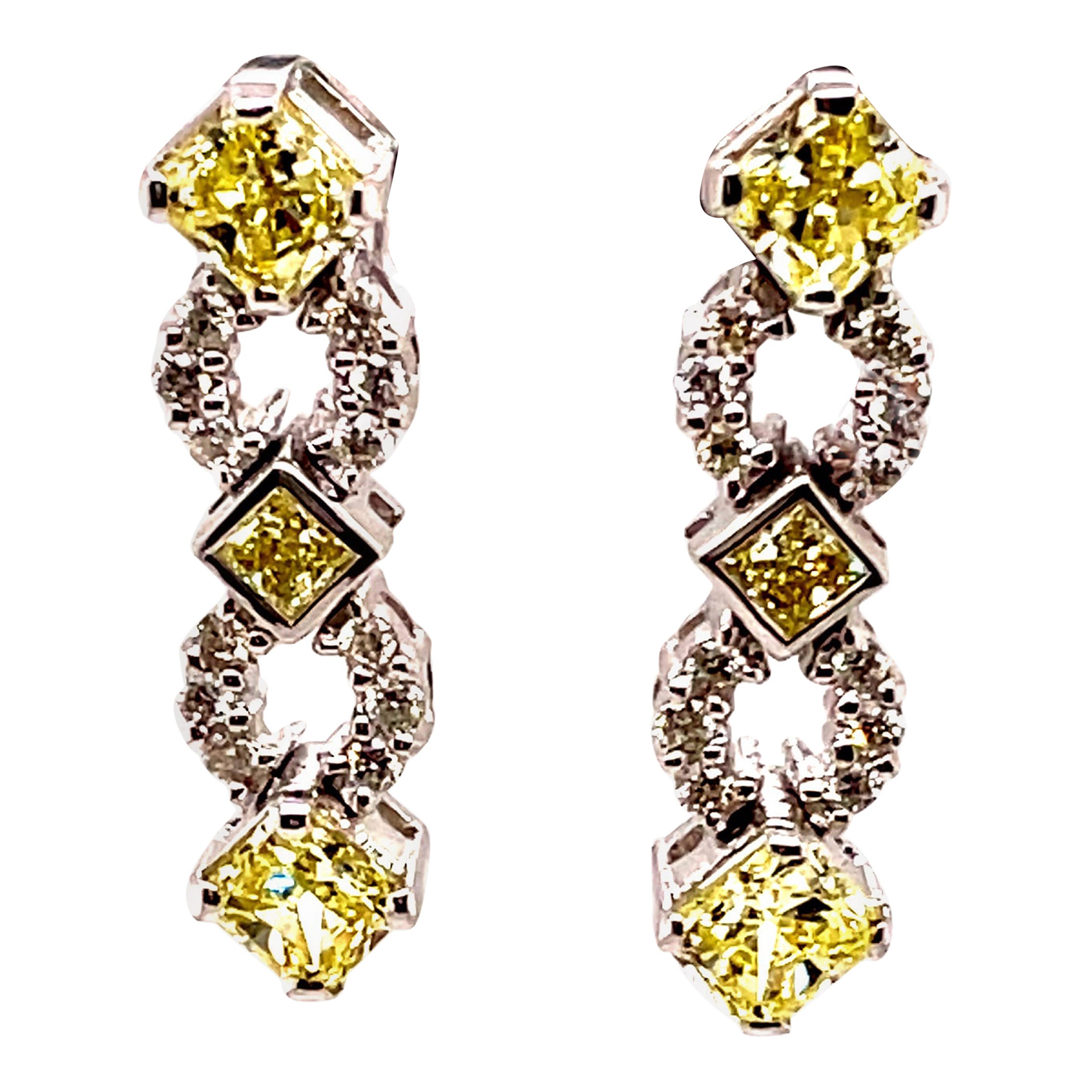 2.25ct Yellow Diamond Earrings 18k White Gold For Sale