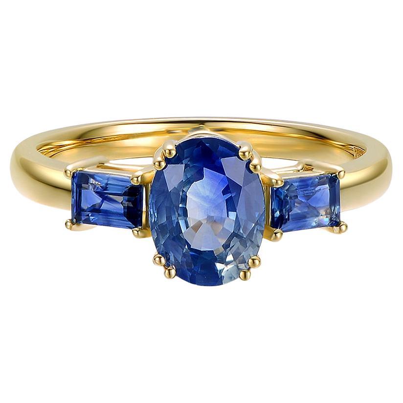 2.25ctw Bi-Color Sapphire Three-Stone Engagement Ring 14K Gold For Sale