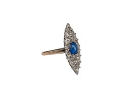 2.25ctw Blue Sapphire and Old Mine Cut Diamond Pave Gold & Platinum Navette Ring