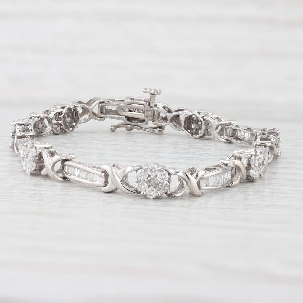 da uomo o donna Bracciale tennis con bracciale a barre con cluster di diamanti da 2,25 carati in oro bianco 14k 7,5