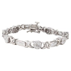 2.25ctw Diamond Flower Cluster Bar Links Tennis Bracelet 14k White Gold 7.5" (en anglais)