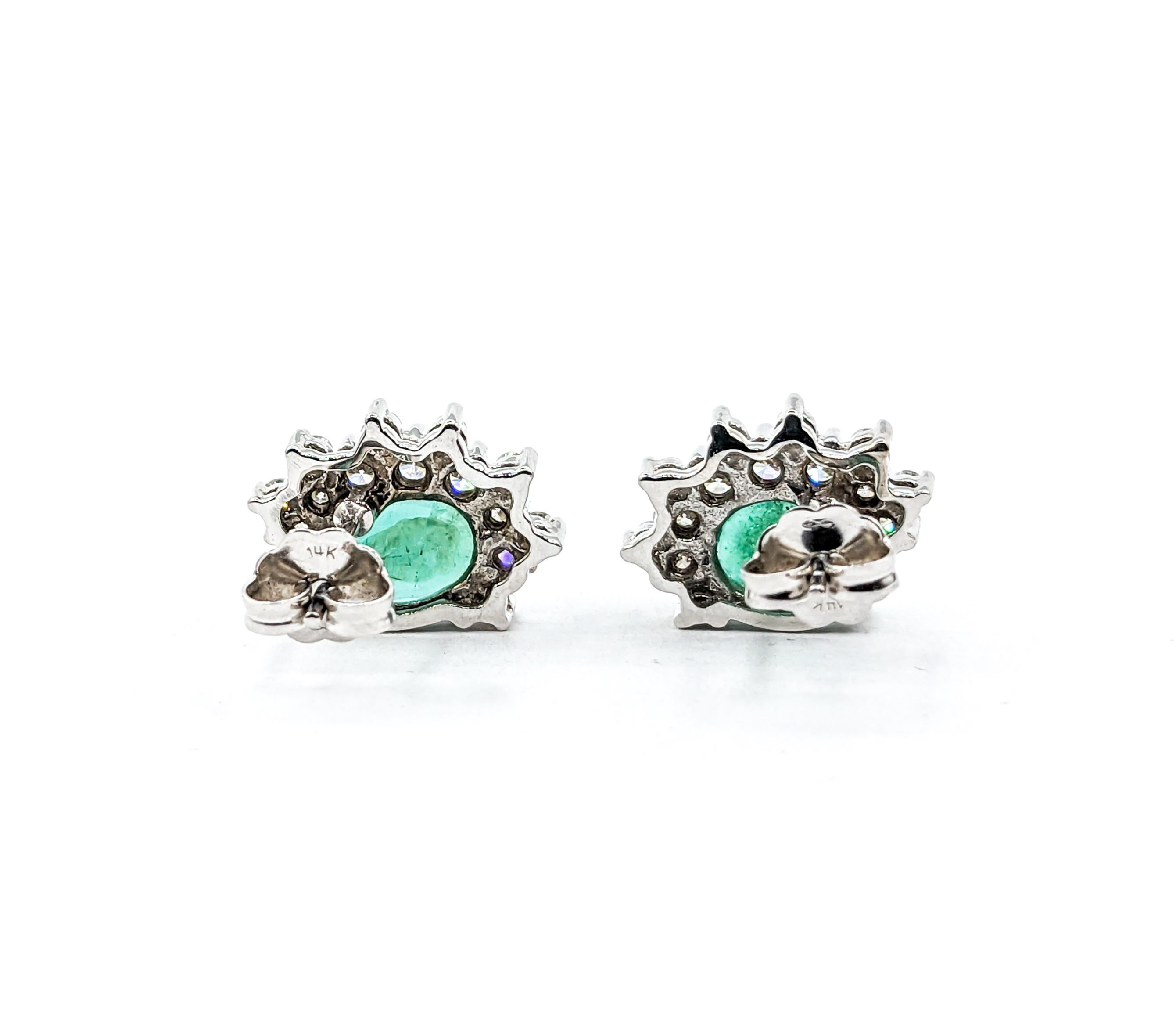 Modern 2.25ctw Emerald & Diamond Earrings In White Gold For Sale
