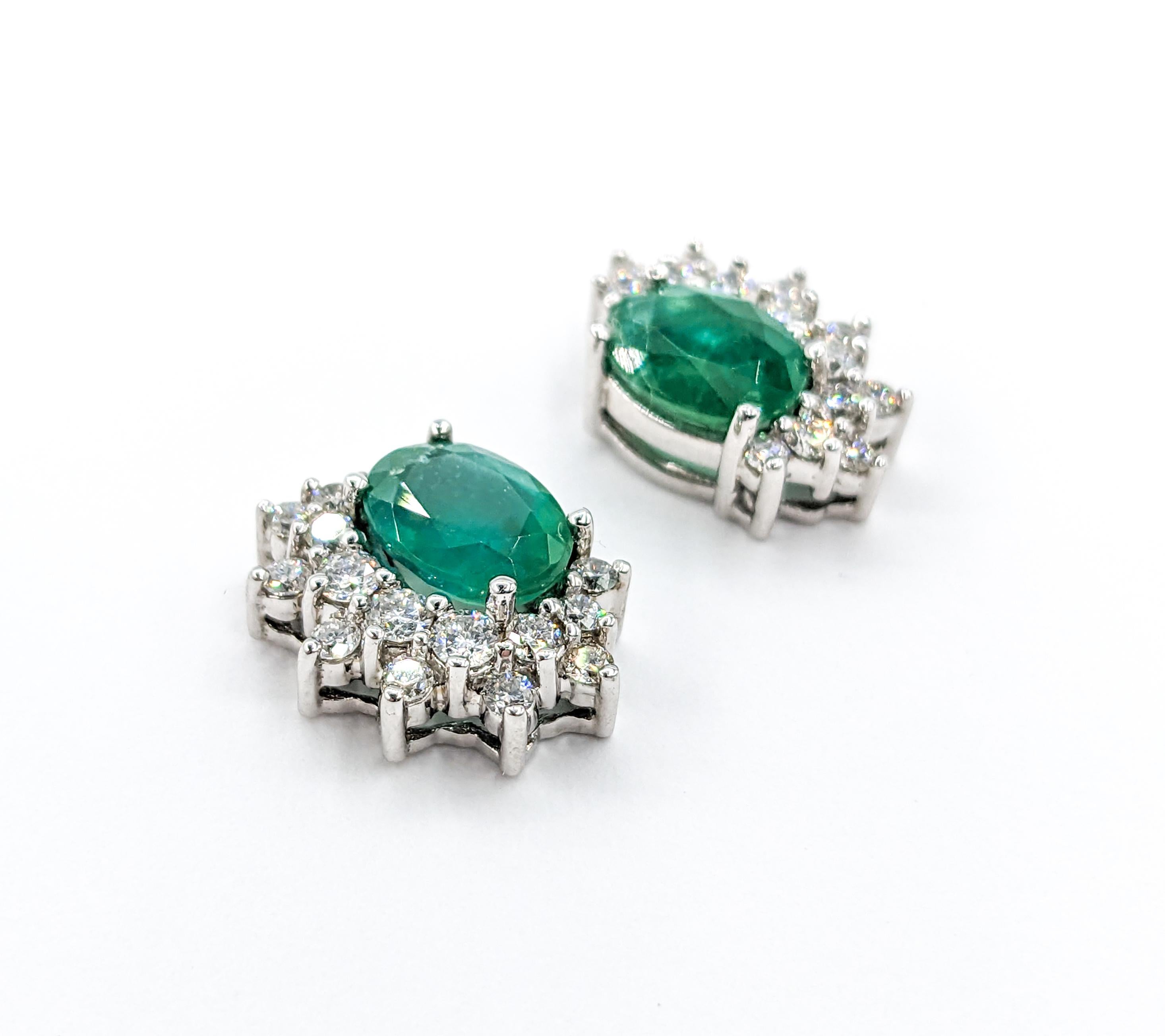 Women's 2.25ctw Emerald & Diamond Earrings In White Gold For Sale