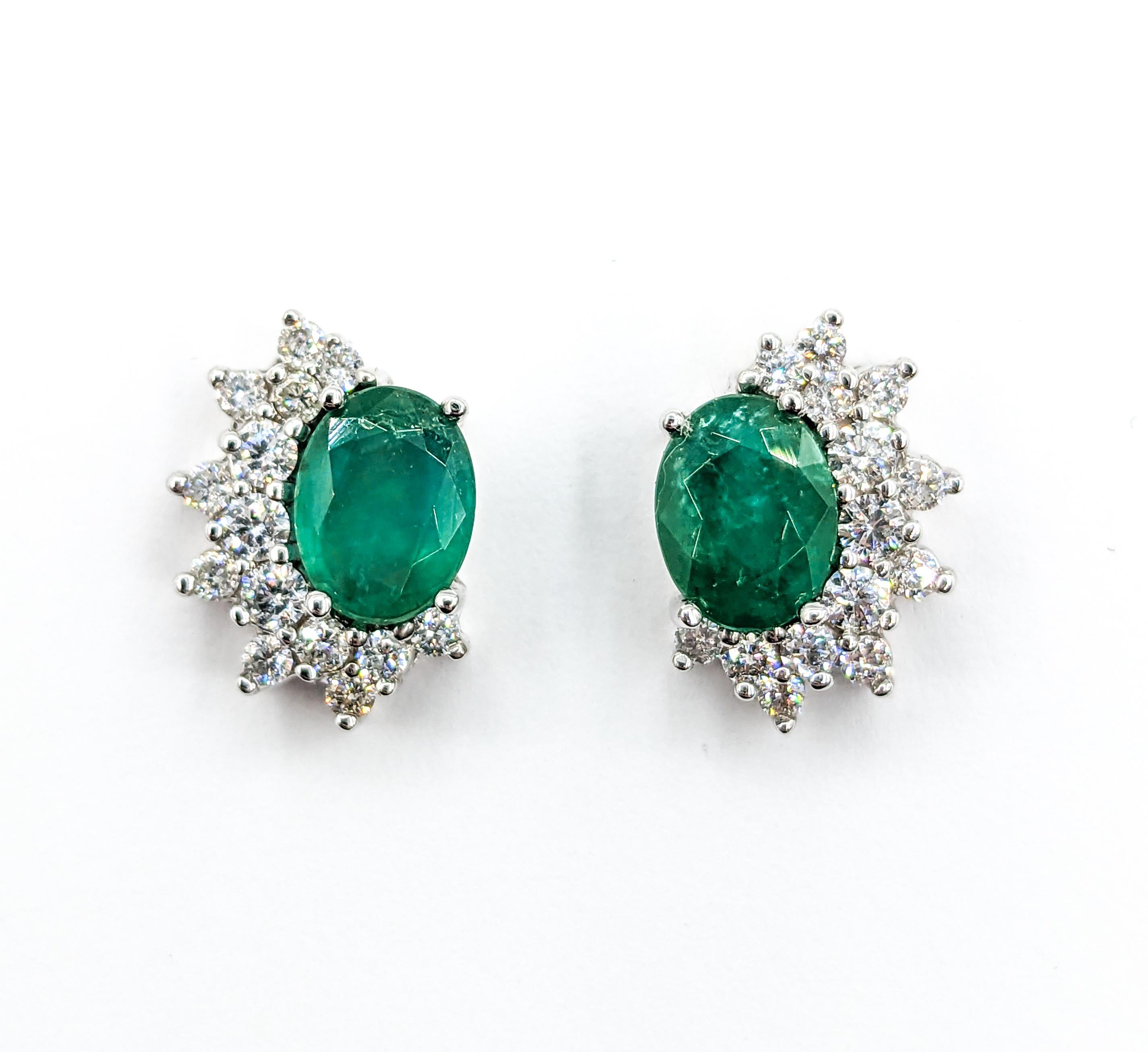 2.25ctw Emerald & Diamond Earrings In White Gold For Sale 1