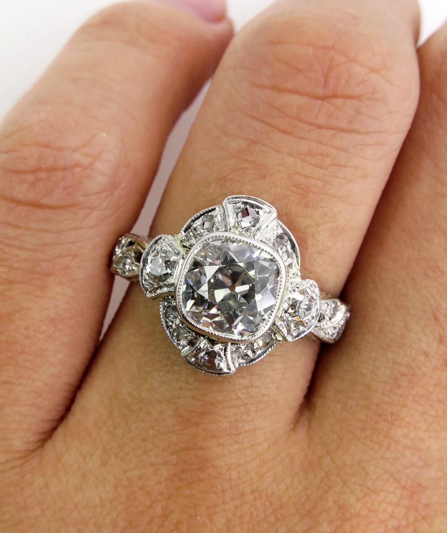 2.25 Carat Old Mine Cushion Diamond Engagement Platinum Ring EGL, USA 4