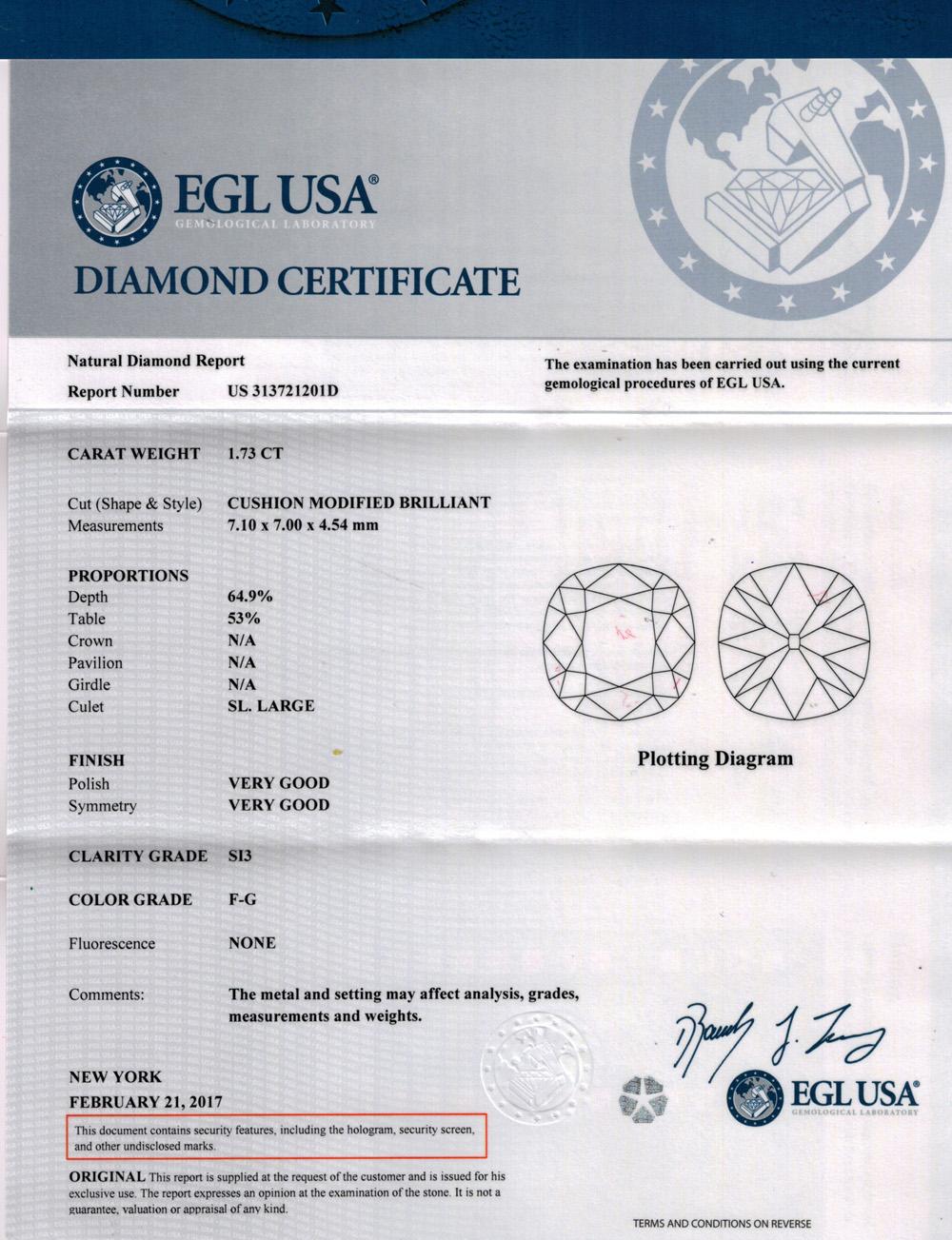 2.25 Carat Old Mine Cushion Diamond Engagement Platinum Ring EGL, USA 7