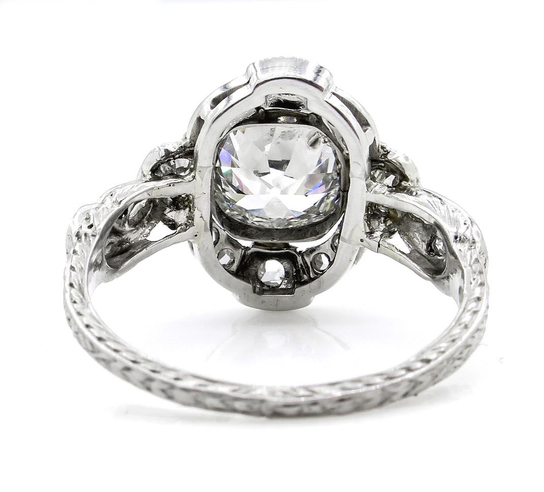 2.25 Carat Old Mine Cushion Diamond Engagement Platinum Ring EGL, USA In Good Condition In New York, NY