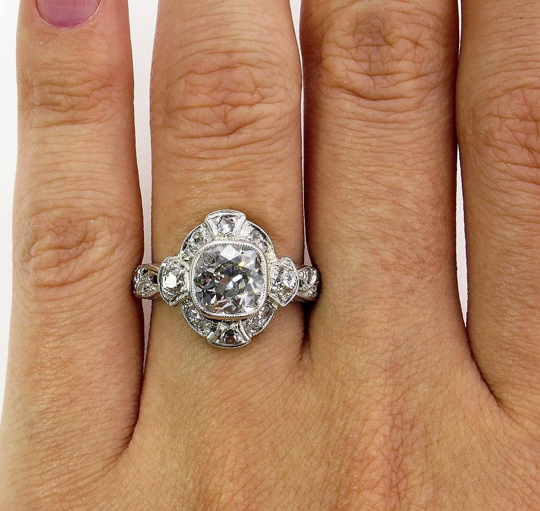 2.25 Carat Old Mine Cushion Diamond Engagement Platinum Ring EGL, USA 2