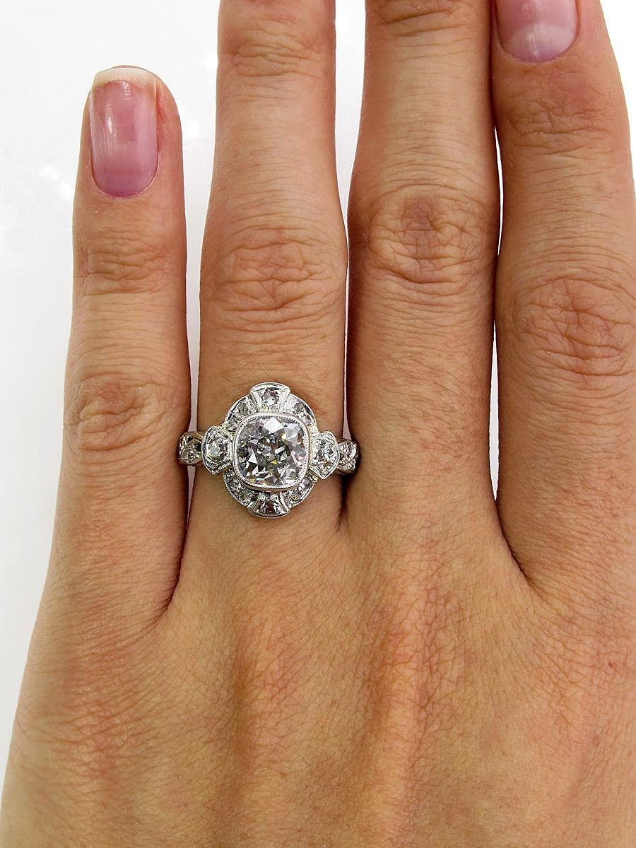 2.25 Carat Old Mine Cushion Diamond Engagement Platinum Ring EGL, USA 3