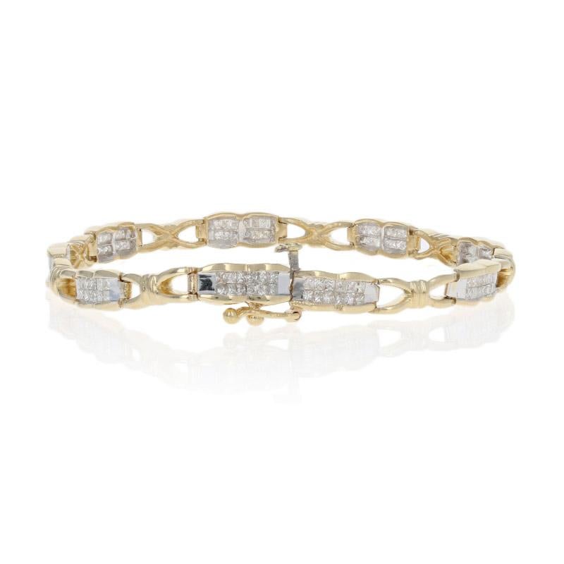 2.25 Carat Princess Cut Diamond Bracelet, 14 Karat Yellow Gold Link In Excellent Condition In Greensboro, NC
