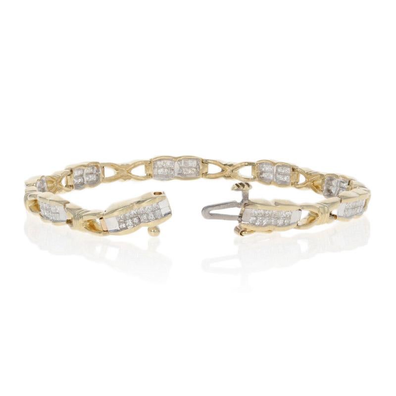 Women's or Men's 2.25 Carat Princess Cut Diamond Bracelet, 14 Karat Yellow Gold Link