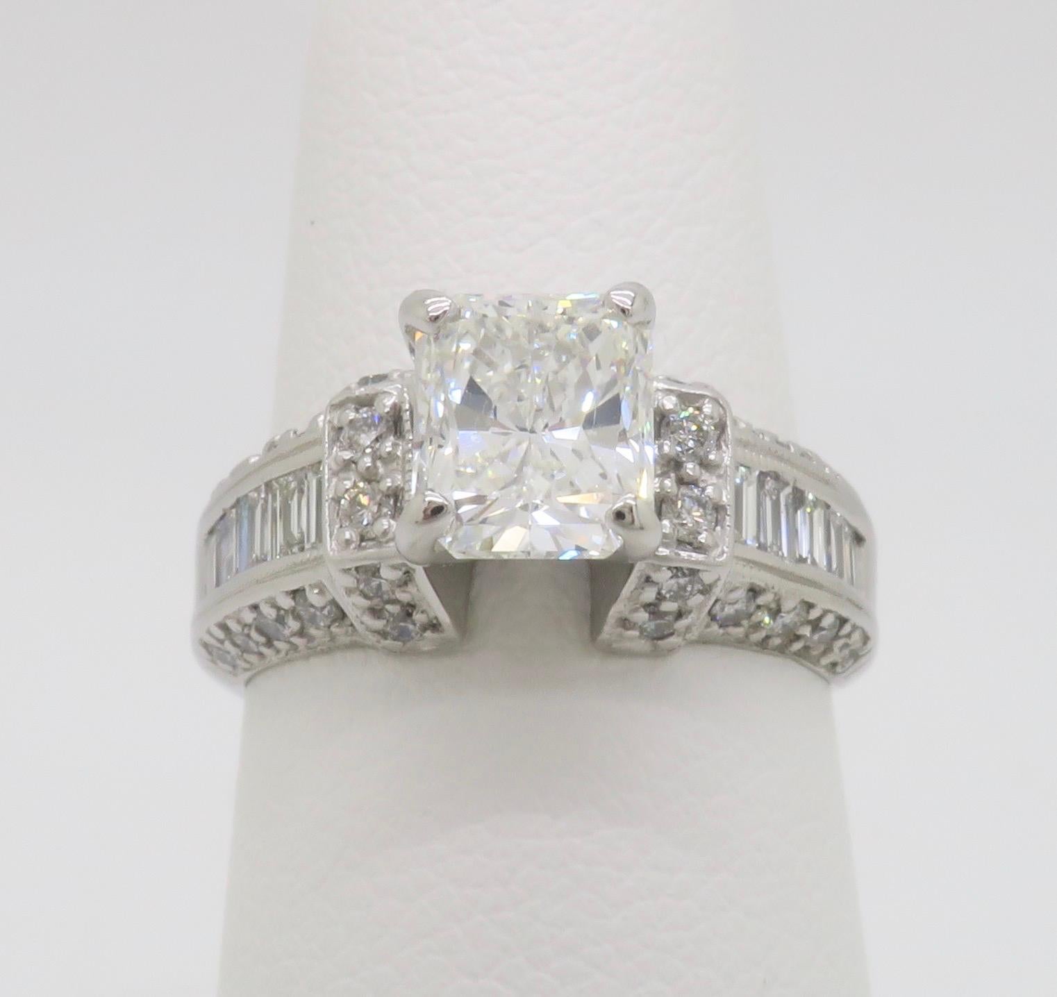 2.25CTW Radiant Cut Diamond Encrusted Engagement Ring In Excellent Condition In Webster, NY