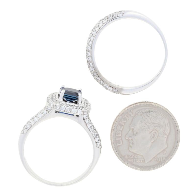 2.25 Carat Square Sapphire and Diamond Ring and Wedding Band 14 Karat Gold Halo 2