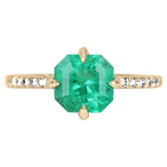 2.25tcw 14K Colombian Emerald Asscher Cut & Diamond Engagement Ring