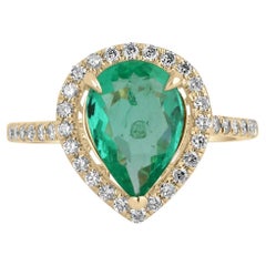 2.25tcw 14k Colombian Emerald-Pear Cut & Diamond Halo Engagement Gold Ring