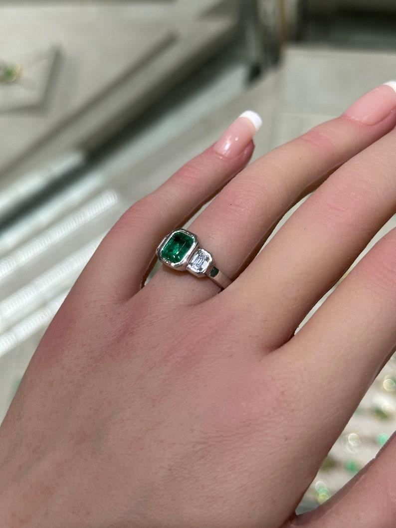 Emerald Cut 2.25tcw 14K GIA Natural Emerald & Diamond 3 Stone Engagement Ring For Sale