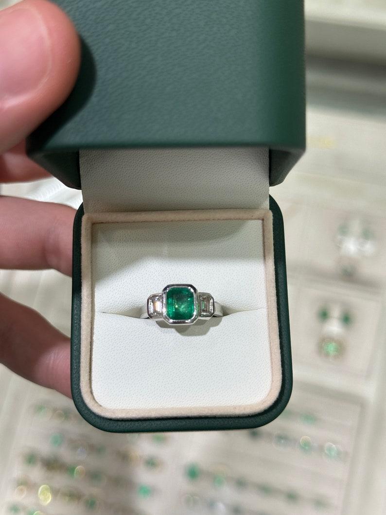 2.25tcw 14K GIA Natural Emerald & Diamond 3 Stone Engagement Ring In New Condition For Sale In Jupiter, FL