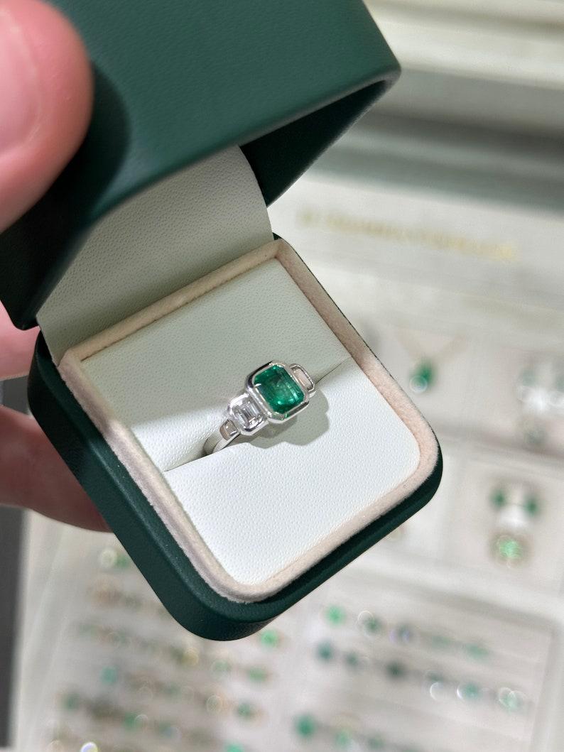 Women's 2.25tcw 14K GIA Natural Emerald & Diamond 3 Stone Engagement Ring For Sale