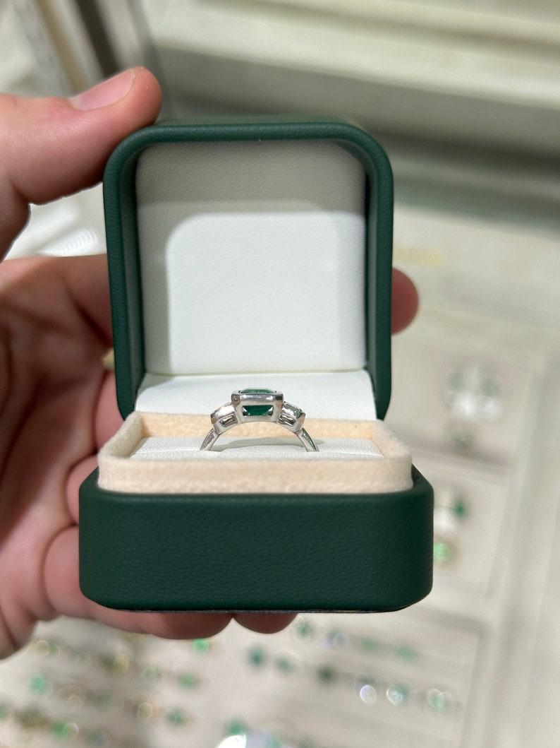 2.25tcw 14K GIA Natural Emerald & Diamond 3 Stone Engagement Ring For Sale 1