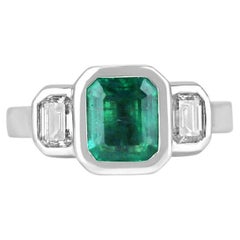 2.25tcw 14K GIA Natural Emerald & Diamond 3 Stone Engagement Ring (bague de fiançailles à 3 pierres)
