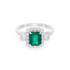 2.25tcw Zambian Emerald SI/H Diamond Halo Wedding Ring 18 Karat White Gold