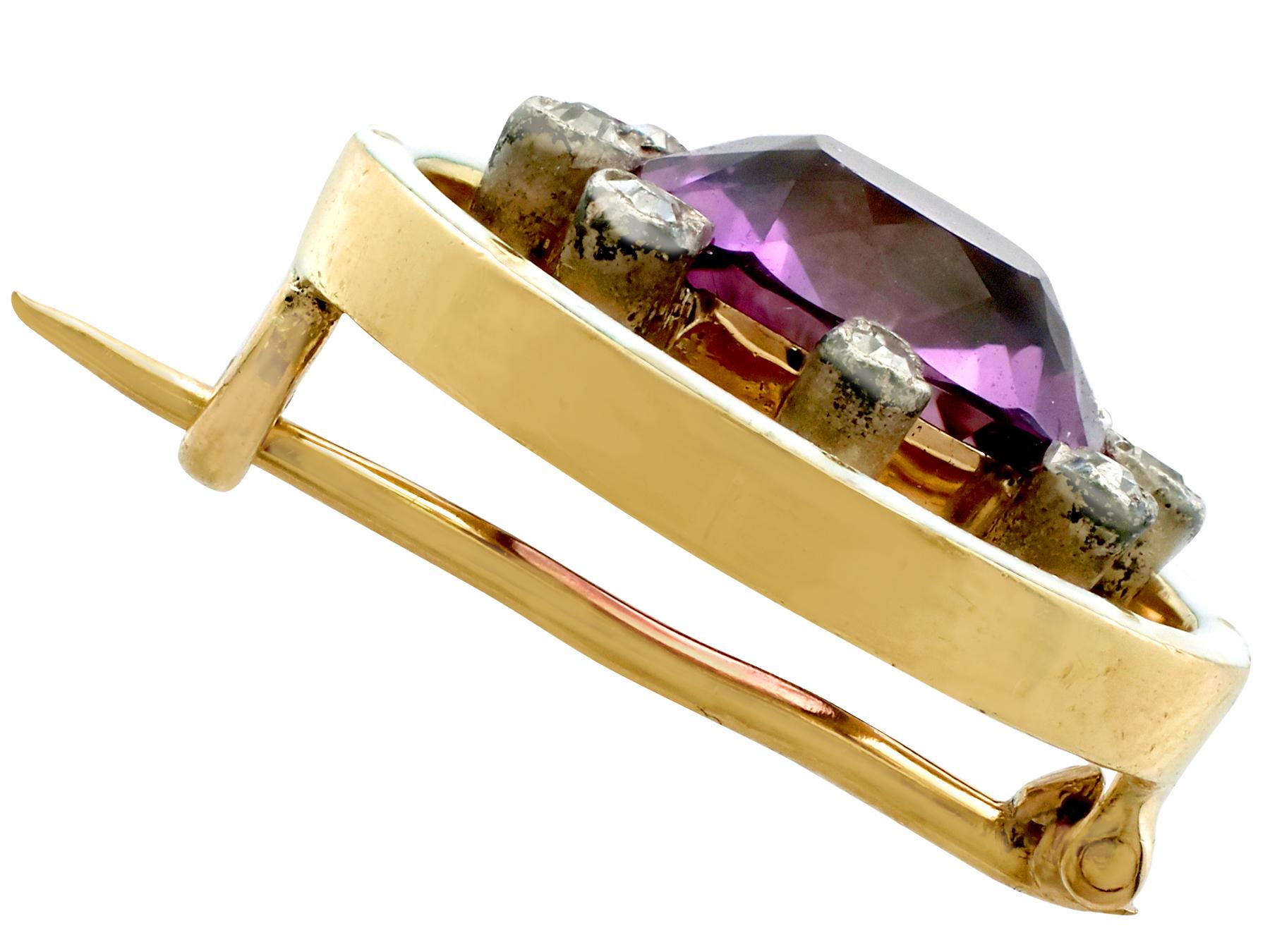 Antique 1920s 2.26 Carat Amethyst and Diamond Yellow Gold Brooch In Good Condition For Sale In Jesmond, Newcastle Upon Tyne