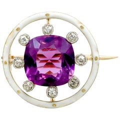 2.26 Carat Amethyst and Diamond, Yellow Gold Brooch