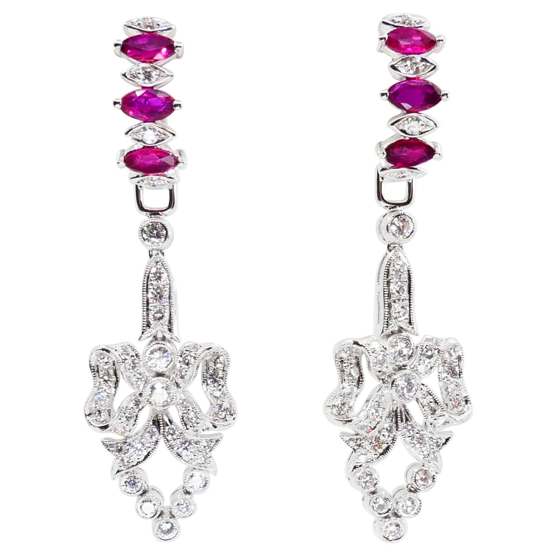 Boucles d'oreilles pendantes lustre en rubis de Birmanie de 2,26 carats et diamants. Porter de deux façons.