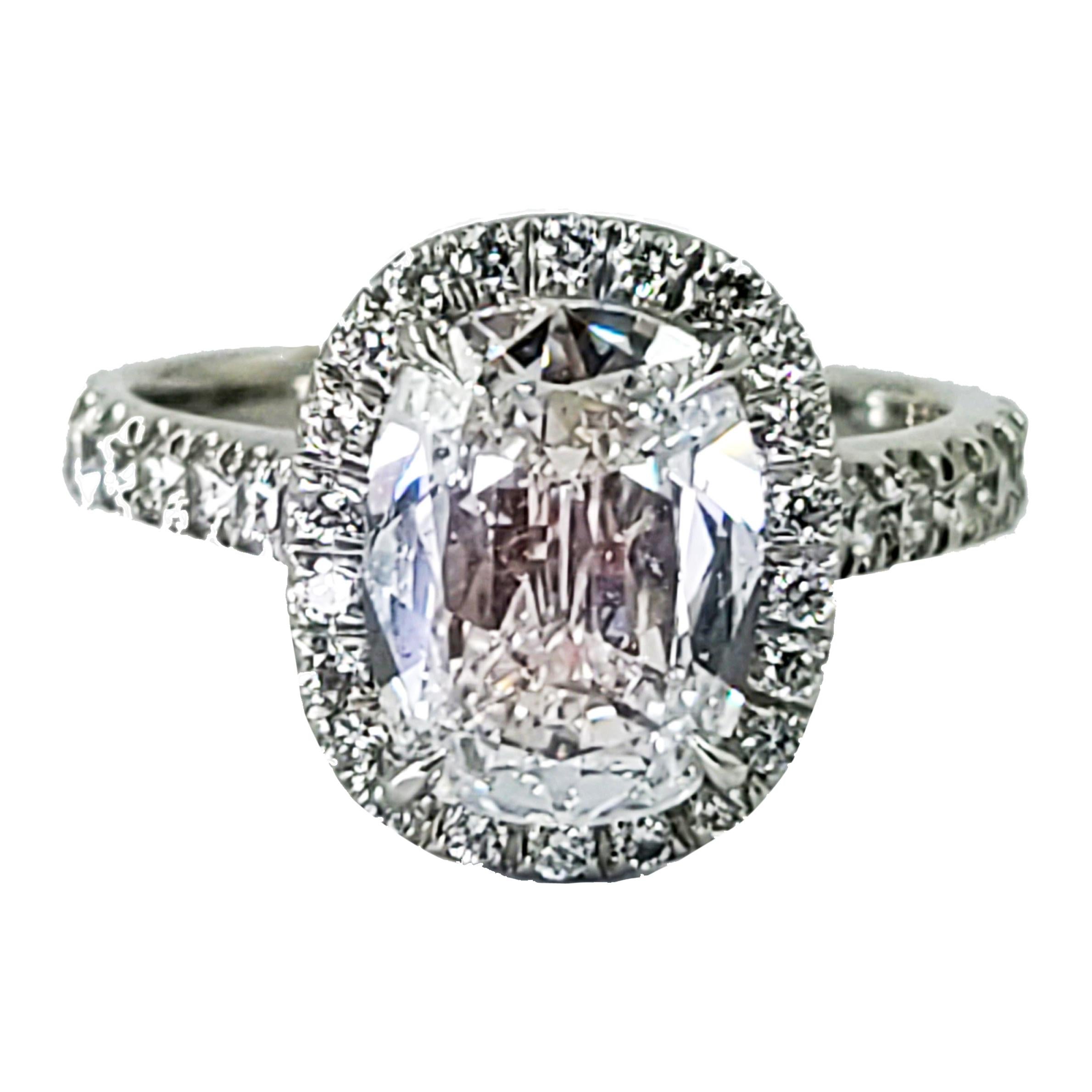 2.26 Carat Cushion Cut Diamond Engagement Ring in Halo
