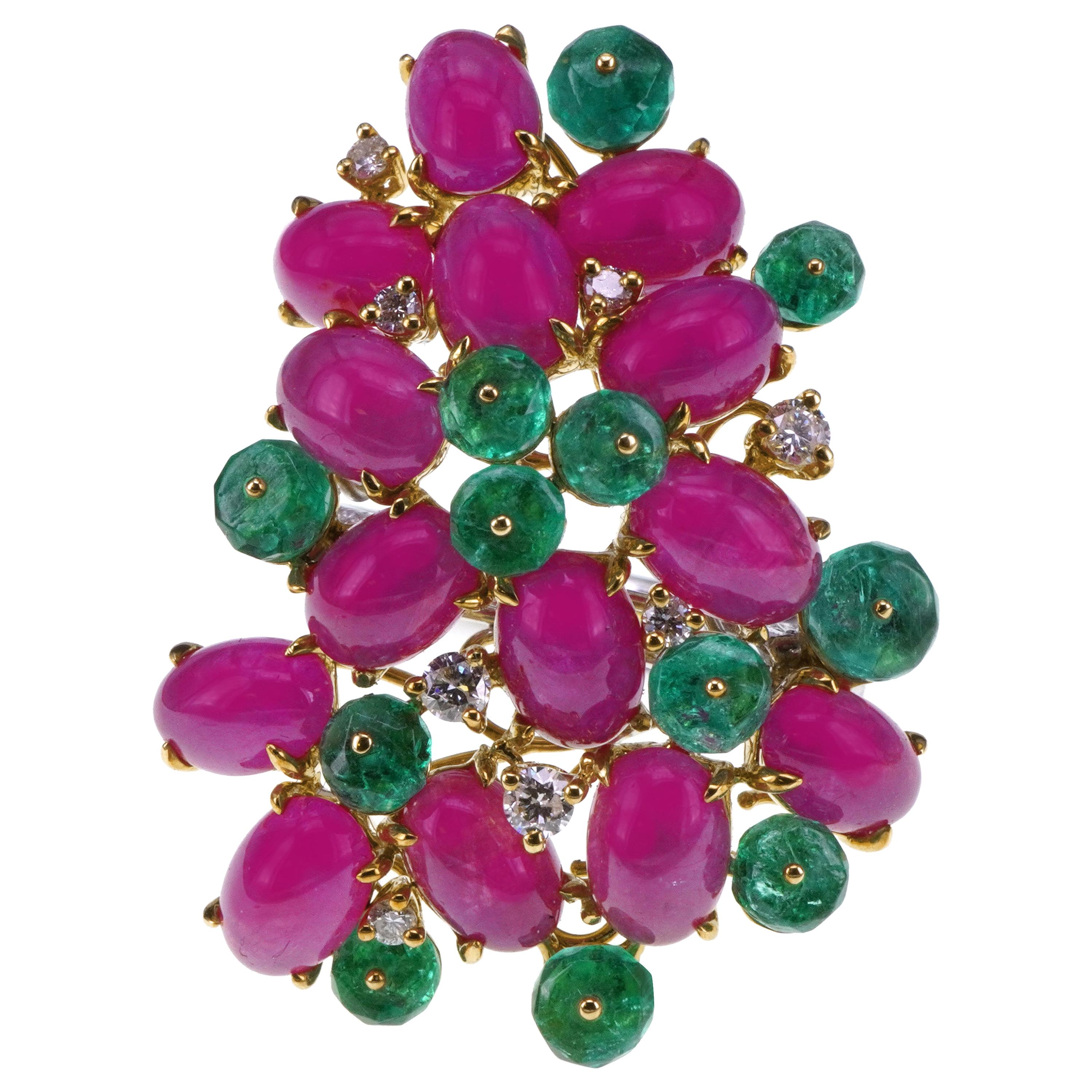 2.26 Carat Emerald 10.51 Carat Ruby Diamond Colorful Ring