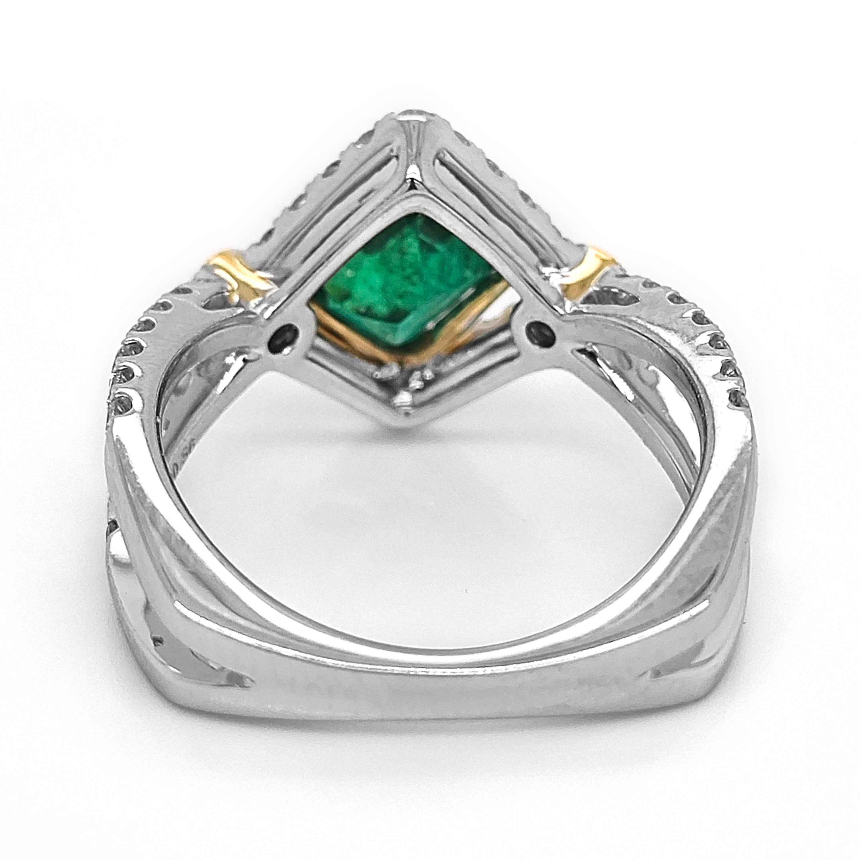 Mixed Cut 2.26 Carat Emerald and Diamond White Gold Ring For Sale