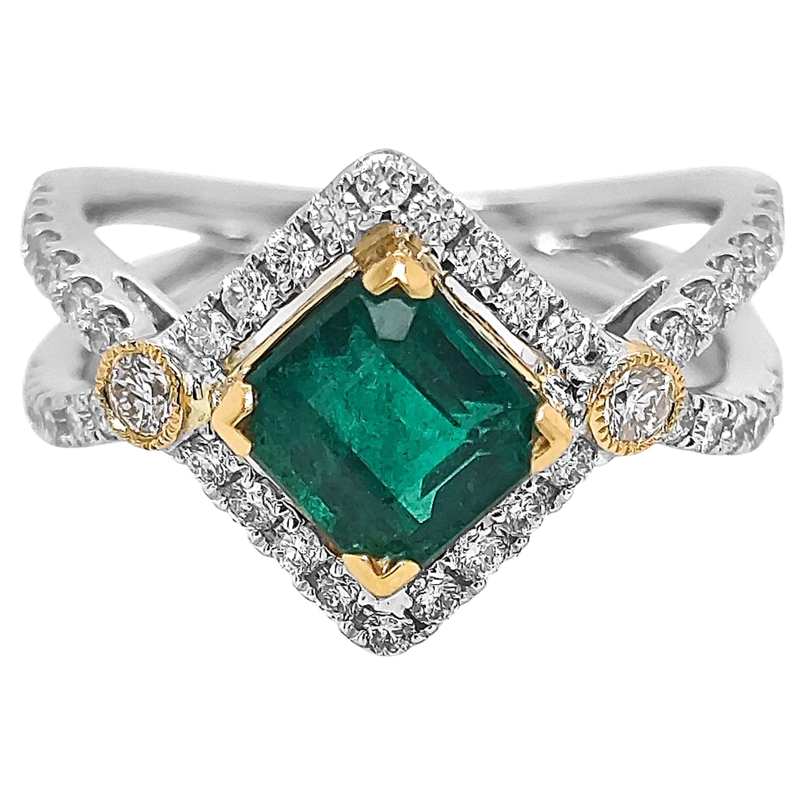2.26 Carat Emerald and Diamond White Gold Ring