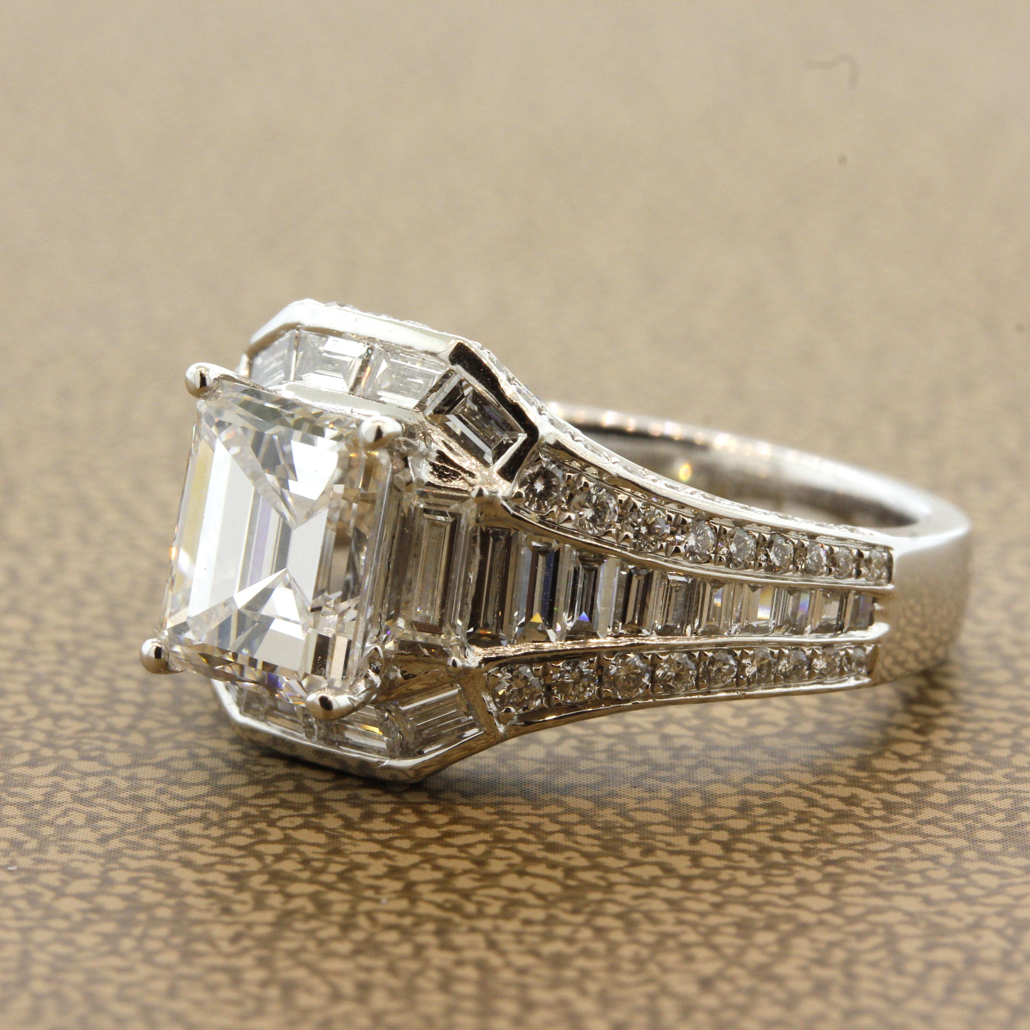 Emerald Cut 2.26 Carat Emerald-Cut Diamond Gold Engagement Ring, GIA Certified E-VS1 For Sale