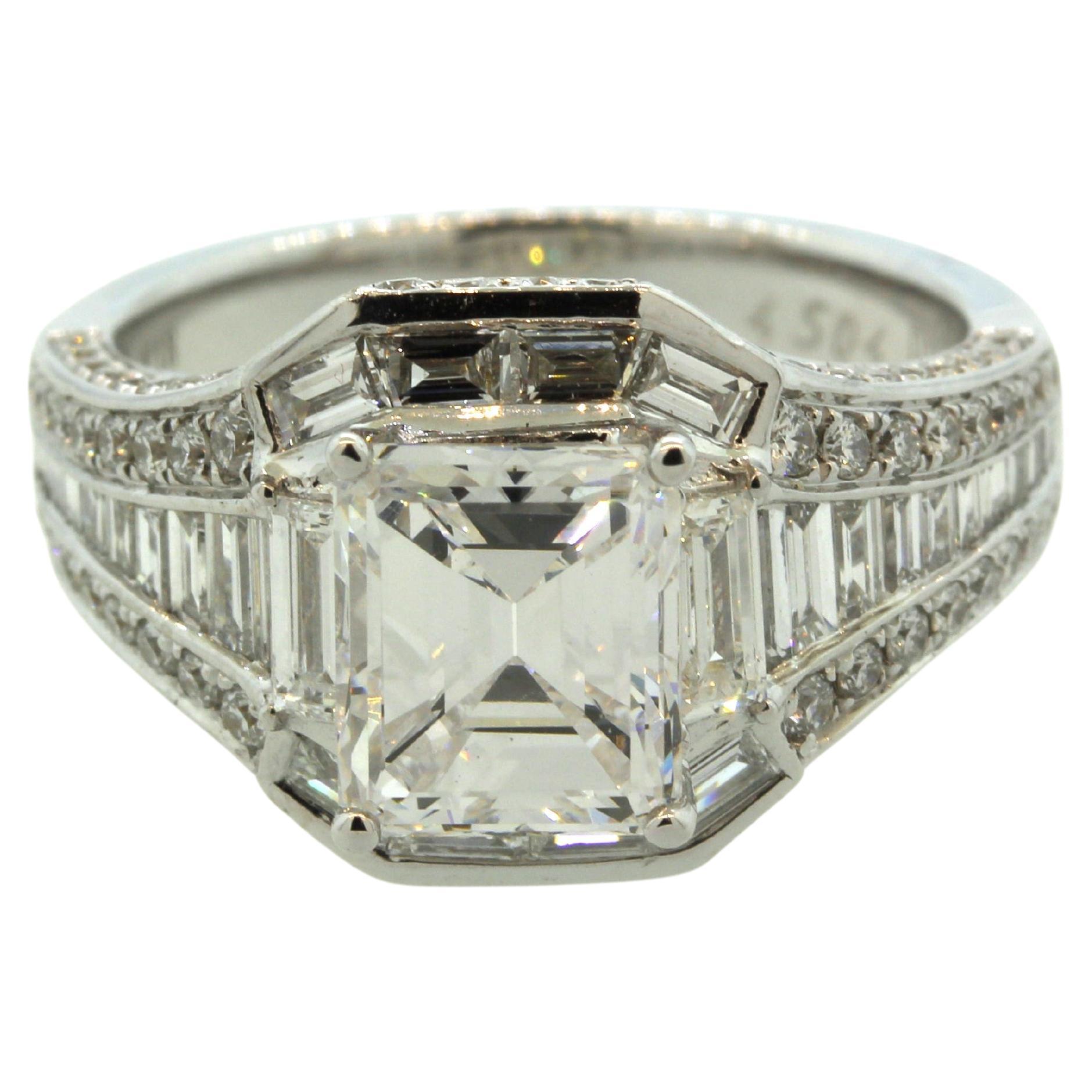 2.26 Carat Emerald-Cut Diamond Gold Engagement Ring, GIA Certified E-VS1 For Sale