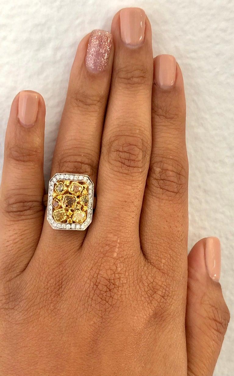 2.32 Carat Fancy Color Diamond 18 Karat White Gold Cocktail Ring For Sale 1