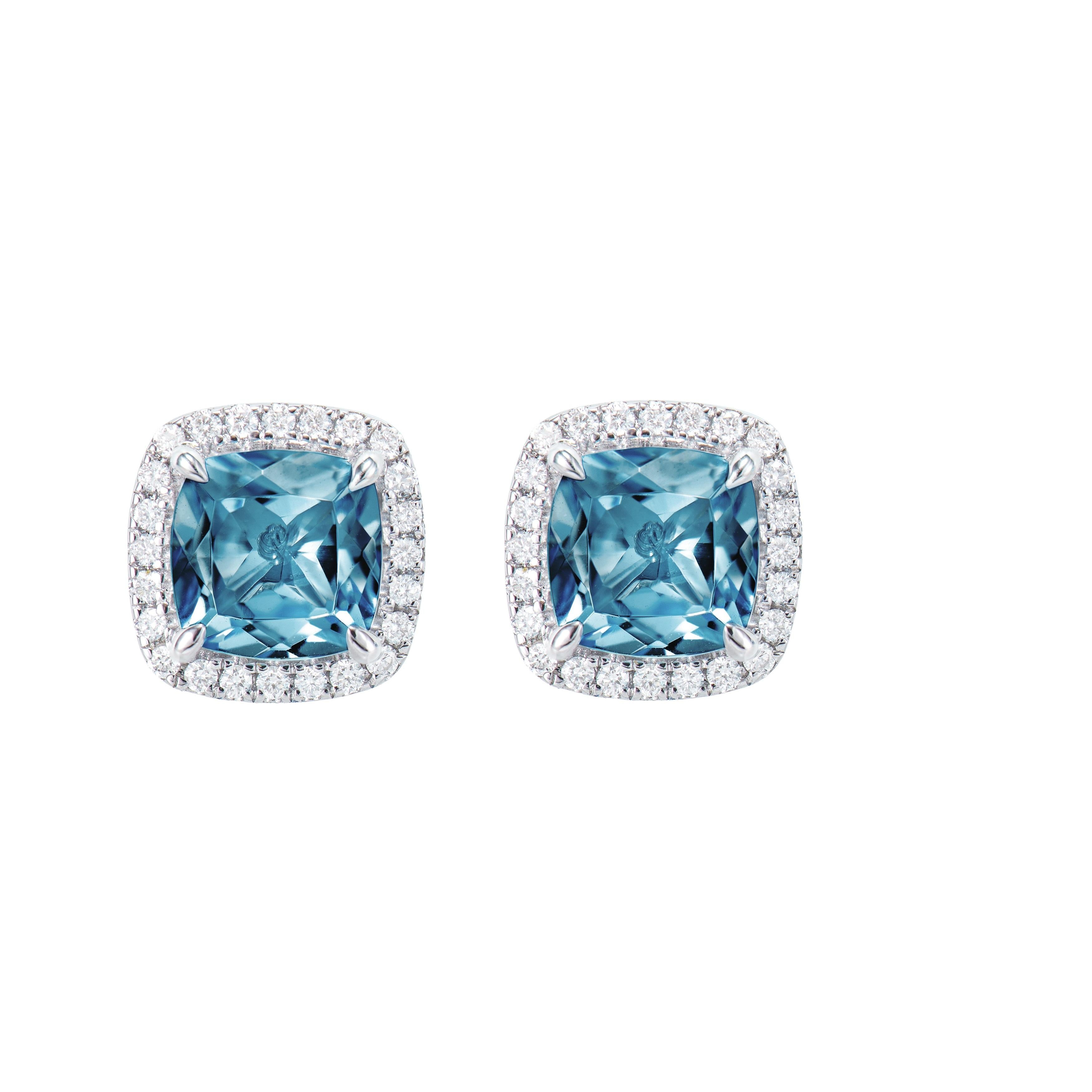Modern 2.26 Carat London Blue Topaz Stud Earrings in 18KWG with White Diamond. For Sale