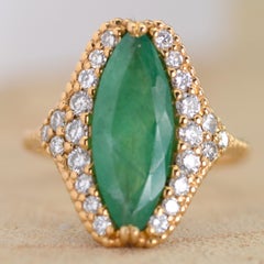 2.26 Carat Marquise Cut Emerald and Diamond 18k Yellow Gold Cocktail Ring