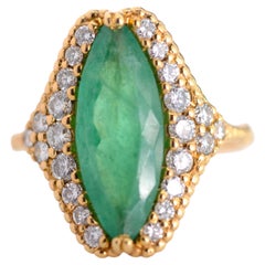2.26 Carat Marquise Cut Emerald and Diamond 18k Yellow Gold Cocktail Ring
