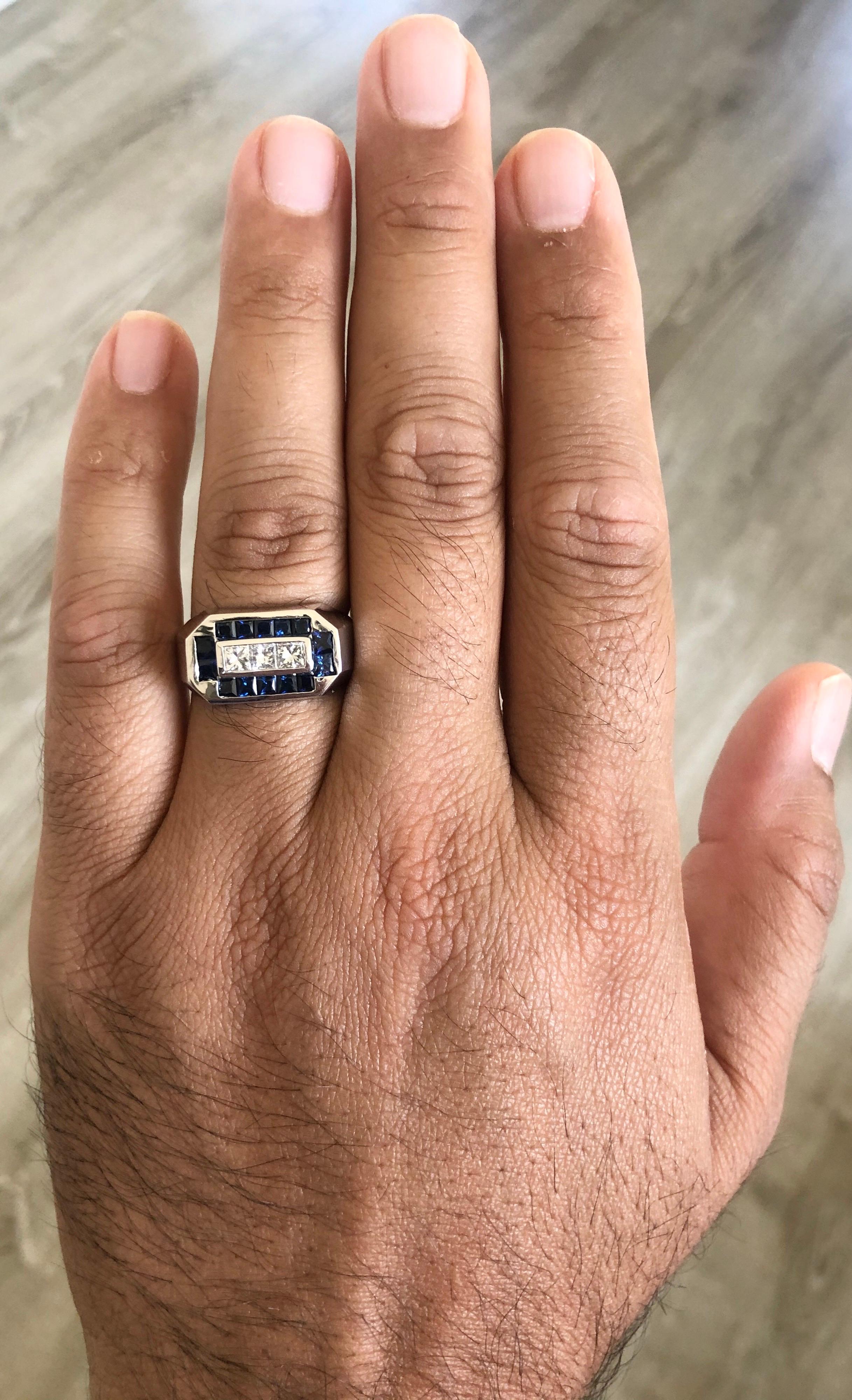 2.26 Carat Men's Sapphire Diamond 14 Karat White Gold Ring In New Condition In Los Angeles, CA