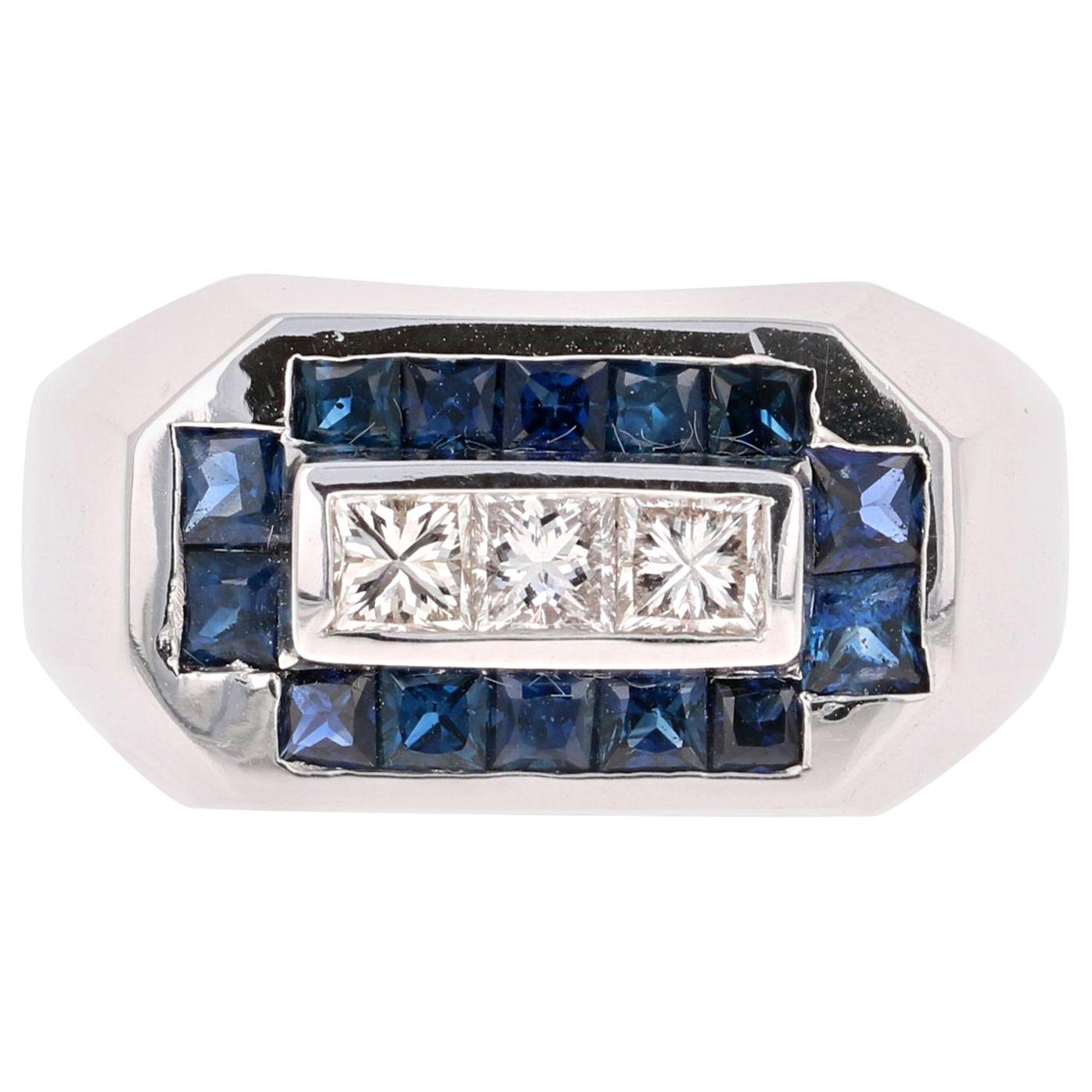 2.26 Carat Men's Sapphire Diamond 14 Karat White Gold Ring