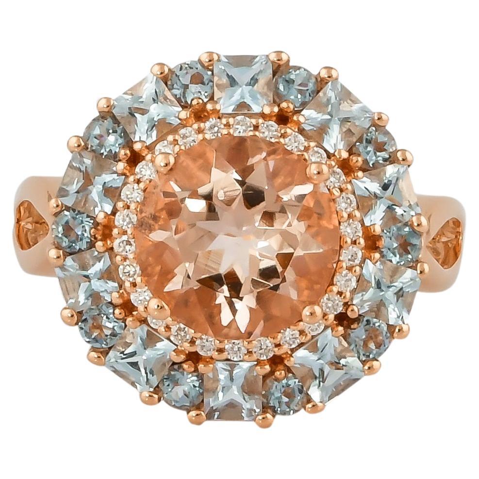 Bague en or rose 18 carats avec Morganite, aigue-marine et diamants de 2,26 carats