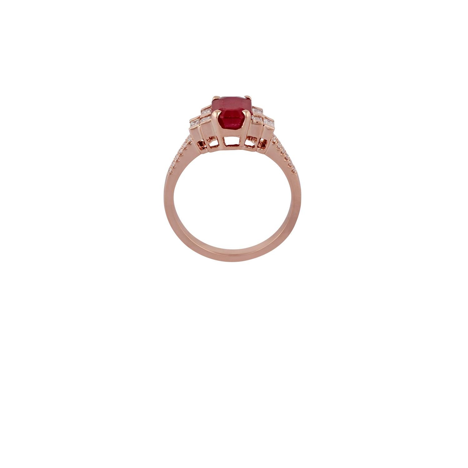 Contemporary 2.26 Carat Natural, Burma Ruby and Diamond Halo Ring Set in 18k Gold For Sale
