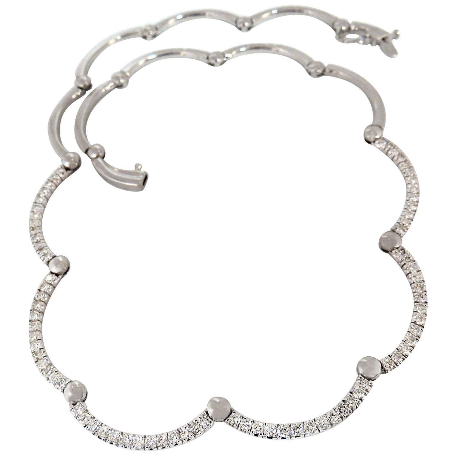 2.26 Carat Natural Diamonds Modern Arch Link Necklace 14 Karat Ball Hinge G/VS For Sale