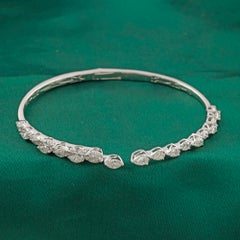 2.26 Carat Natural Pear Cut Diamond Vine Open Cuff Bangle in 18K White Gold