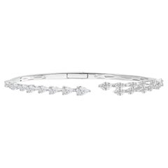 2.26 Carat Natural Pear Cut Diamond Vine Open Cuff Bangle in 18K White Gold