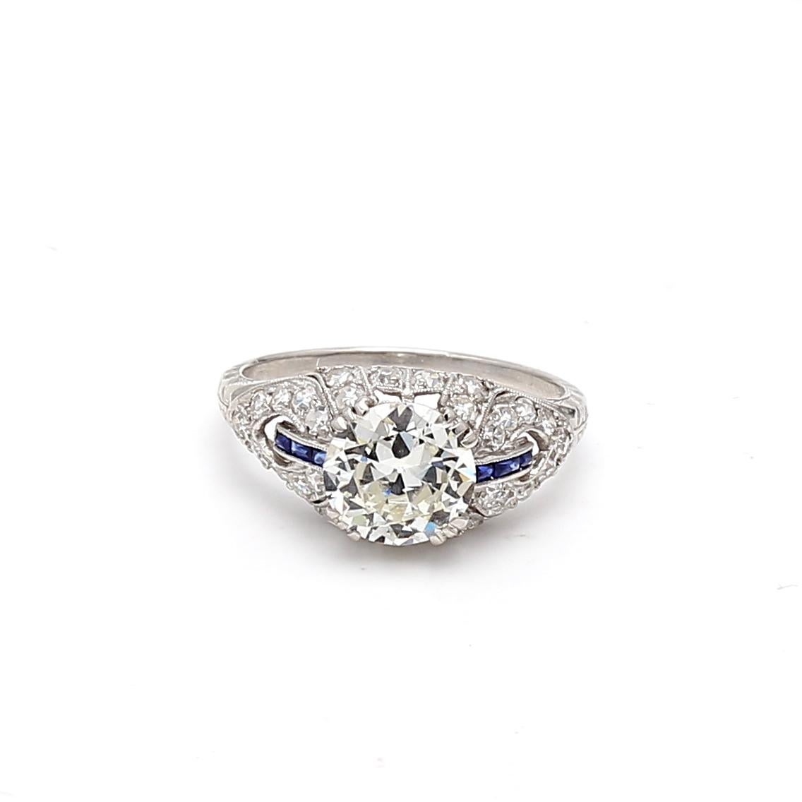 Title:
2.26 Carat Circular Brilliant Cut K VS1 and Old European Cut I SI1 Diamond 0.06 Carat Baguette Shape Sapphire Platinum Engagement Ring


Style:
Engagement


Metal:
Platinum


Gemstone 1:
1.66 Carat Diamond


Number of