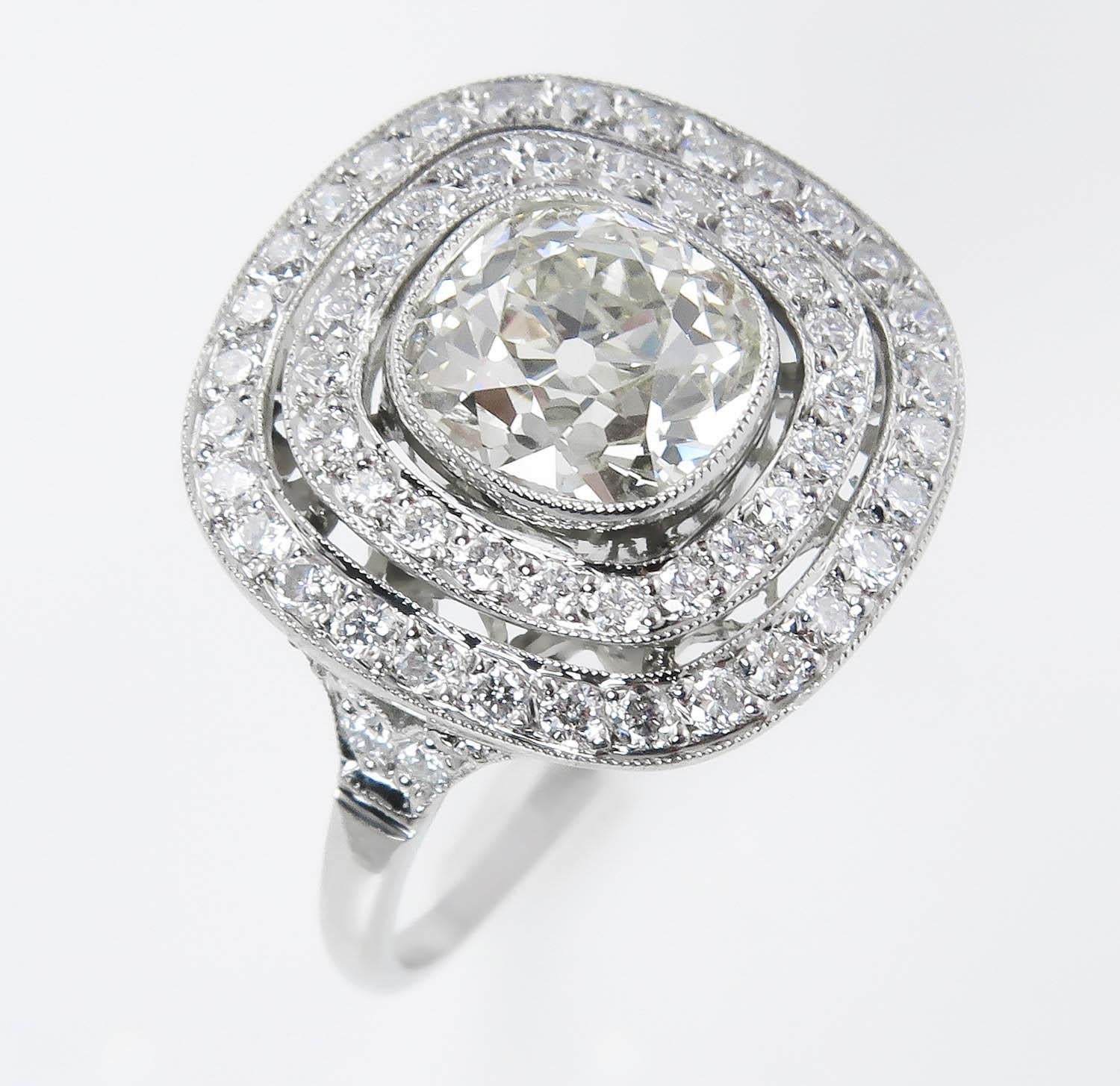Women's or Men's 2.26 Carat Old Mine Diamond Cluster Engagement Wedding Platinum Ring EGL, USA