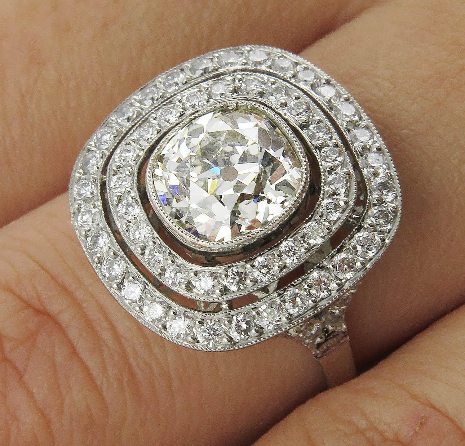 2.26 Carat Old Mine Diamond Cluster Engagement Wedding Platinum Ring EGL, USA 7