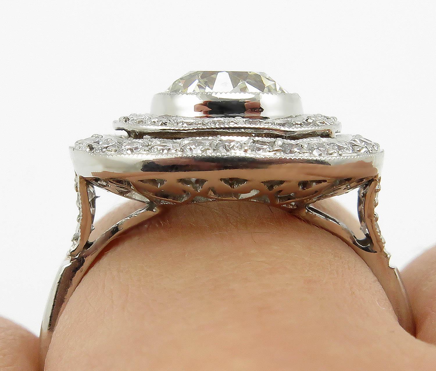 2.26 Carat Old Mine Diamond Cluster Engagement Wedding Platinum Ring EGL, USA 9