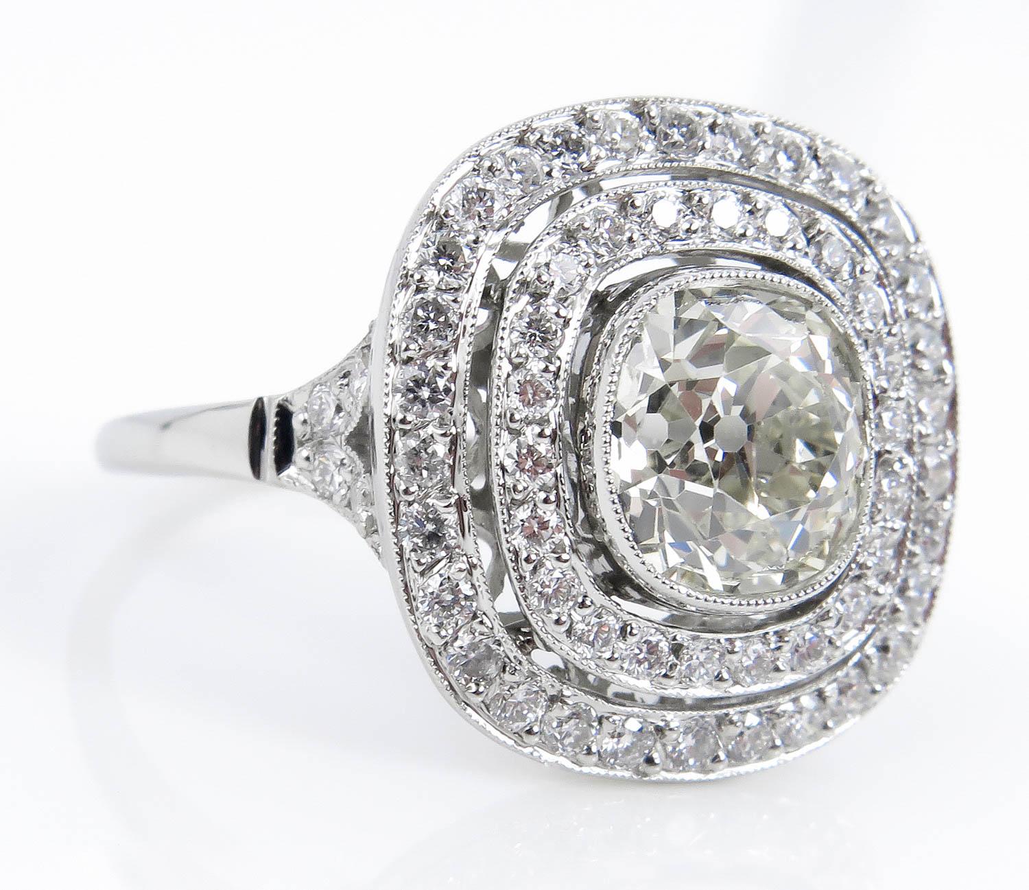 2.26 Carat Old Mine Diamond Cluster Engagement Wedding Platinum Ring EGL, USA In Good Condition In New York, NY